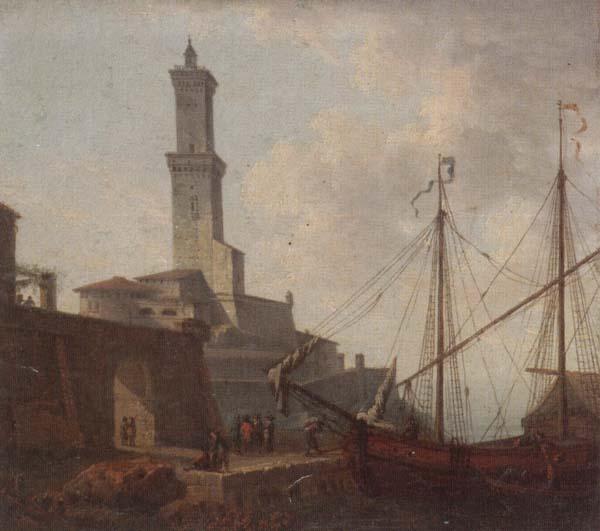 unknow artist A Port scene with figures loading a boat oil painting picture